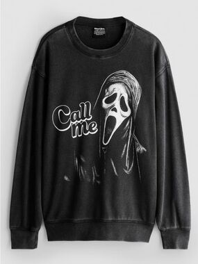 Ghost Face 'Call Me' Black Graphic Crewneck Sweatshirt